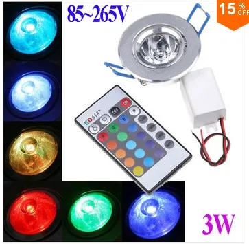 Светодиодные лампы 3 Вт RGB 16 цветов Точечный светильник AC85 265V + инфракрасный пульт