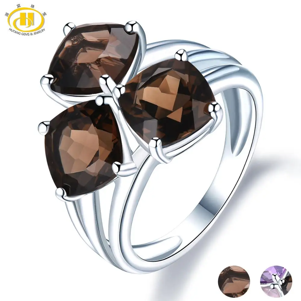 

Hutang 6.39ct Smoky Quartz Wedding Ring Natural Gemstone 925 Sterling Silver Rings Fine Elegant Classic Jewelry for Women New