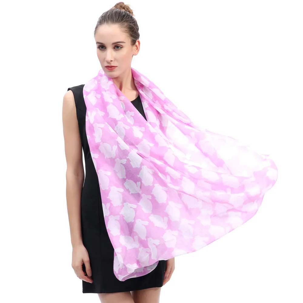 Шарф-хомут женский с изображением кроликов мягкий легкий большого размера