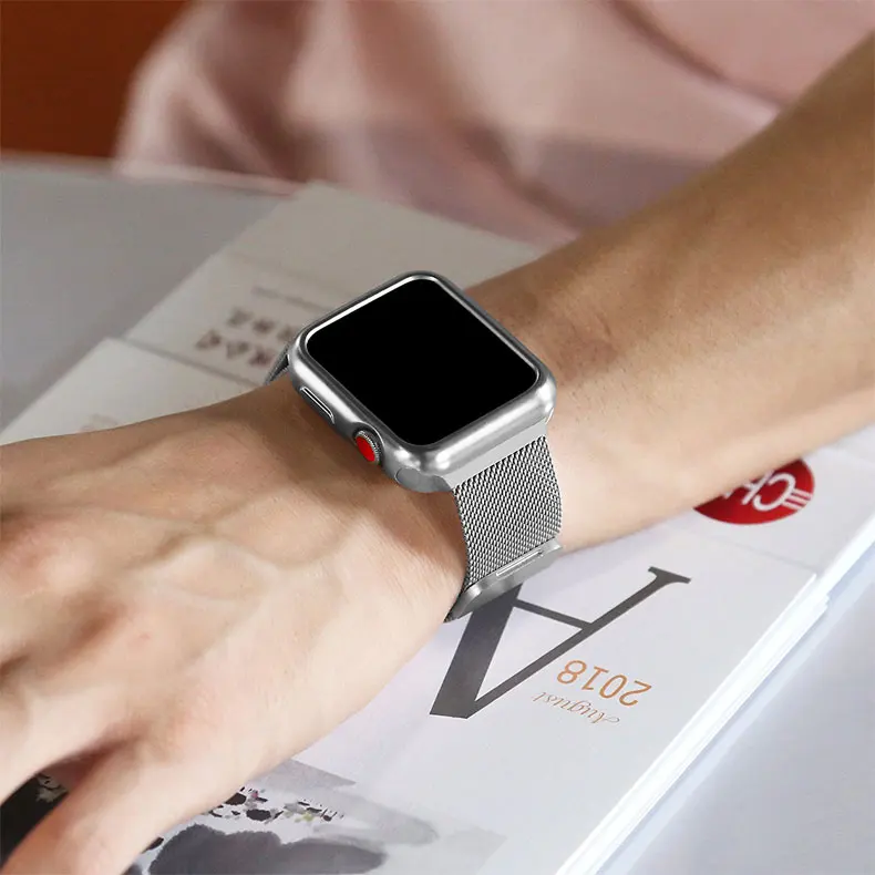 Миланская петля+ чехол для Apple Watch 44 мм 40 мм 38 мм 42 мм браслет из нержавеющей стали для iwatch серии 5 4 3 2 1 полосы