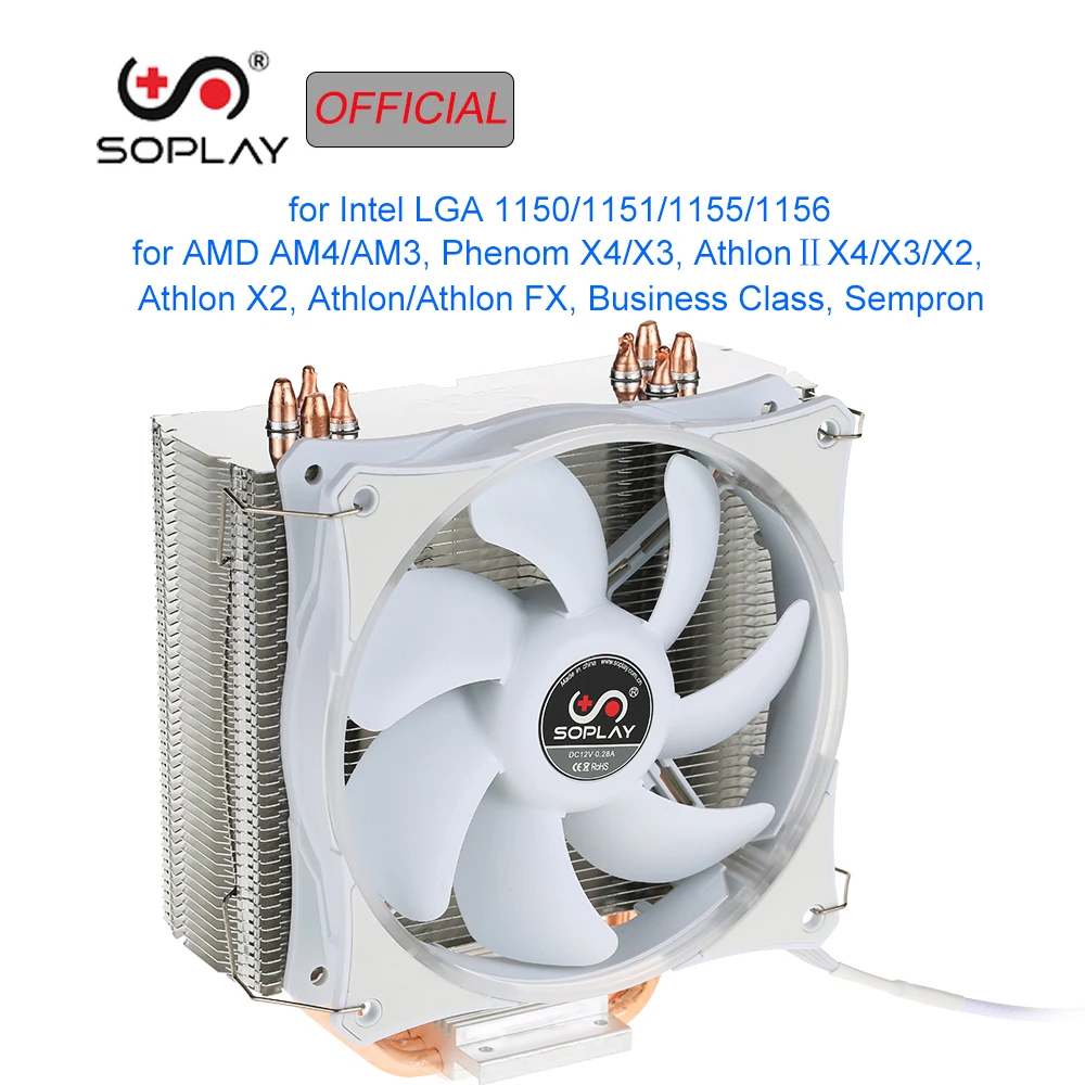 SOPLAY cpu Cooler 4pin 120 мм вентилятор кулер синий светодиодный RGB вентилятор ПК для Intel LGA 115X AMD все серии охлаждения процессора вентилятор радиатора