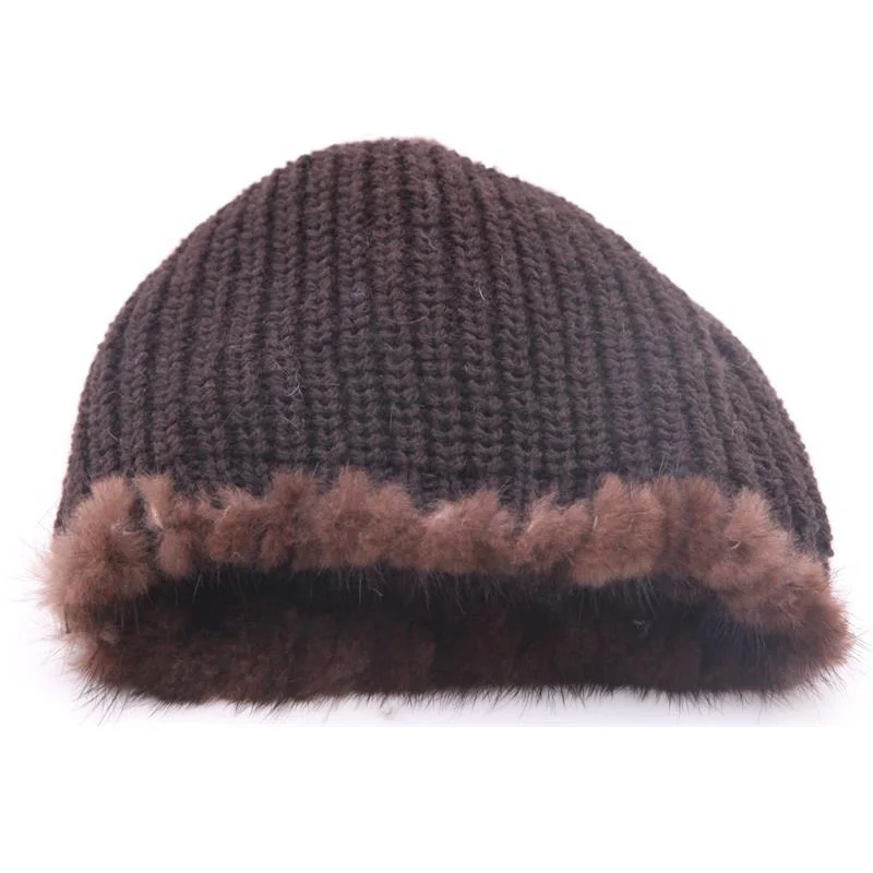 Женские шапки из натурального меха норки FURCHARM зимняя вязаная шапка с помпоном