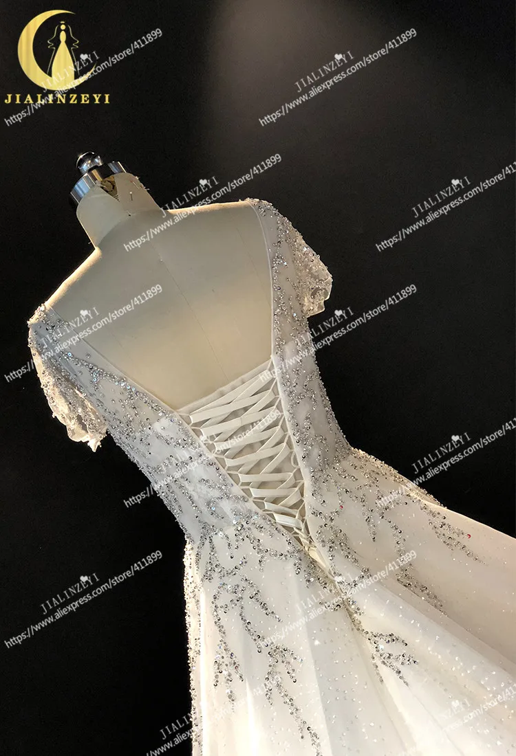 JIALINZEYI фото события в малом формате рукава бусины Кристалл V шеи трапециевидной формы свадебные платья свадебное платье