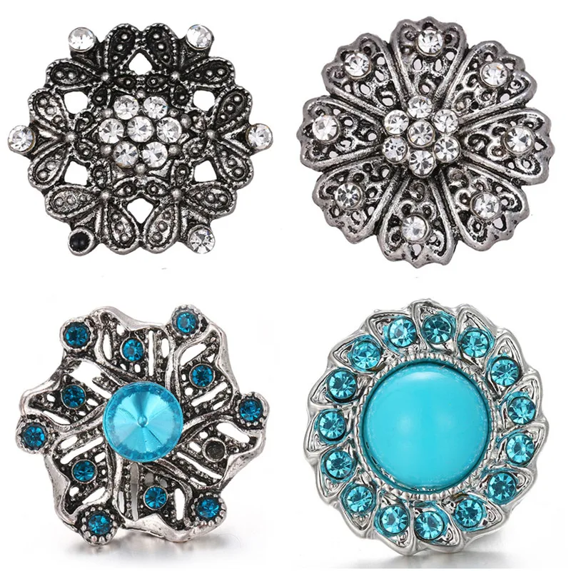 Новые металлические пуговицы Стразы с кристаллами/синими цветами 18 мм подходят