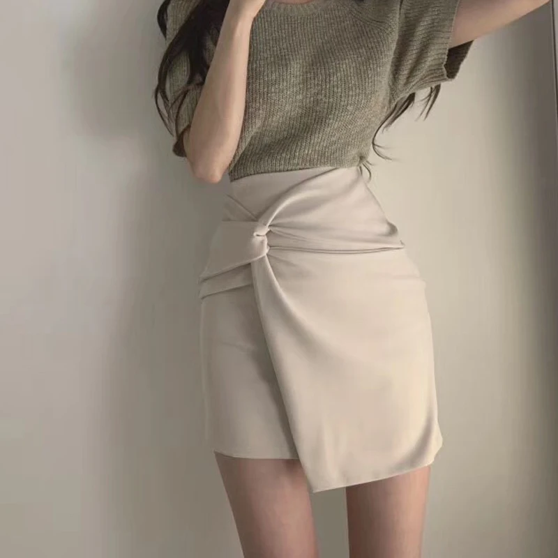 Твердые крест-накрест высокая Талия Bodycon женская юбка нерегулярная Мини-Юбка