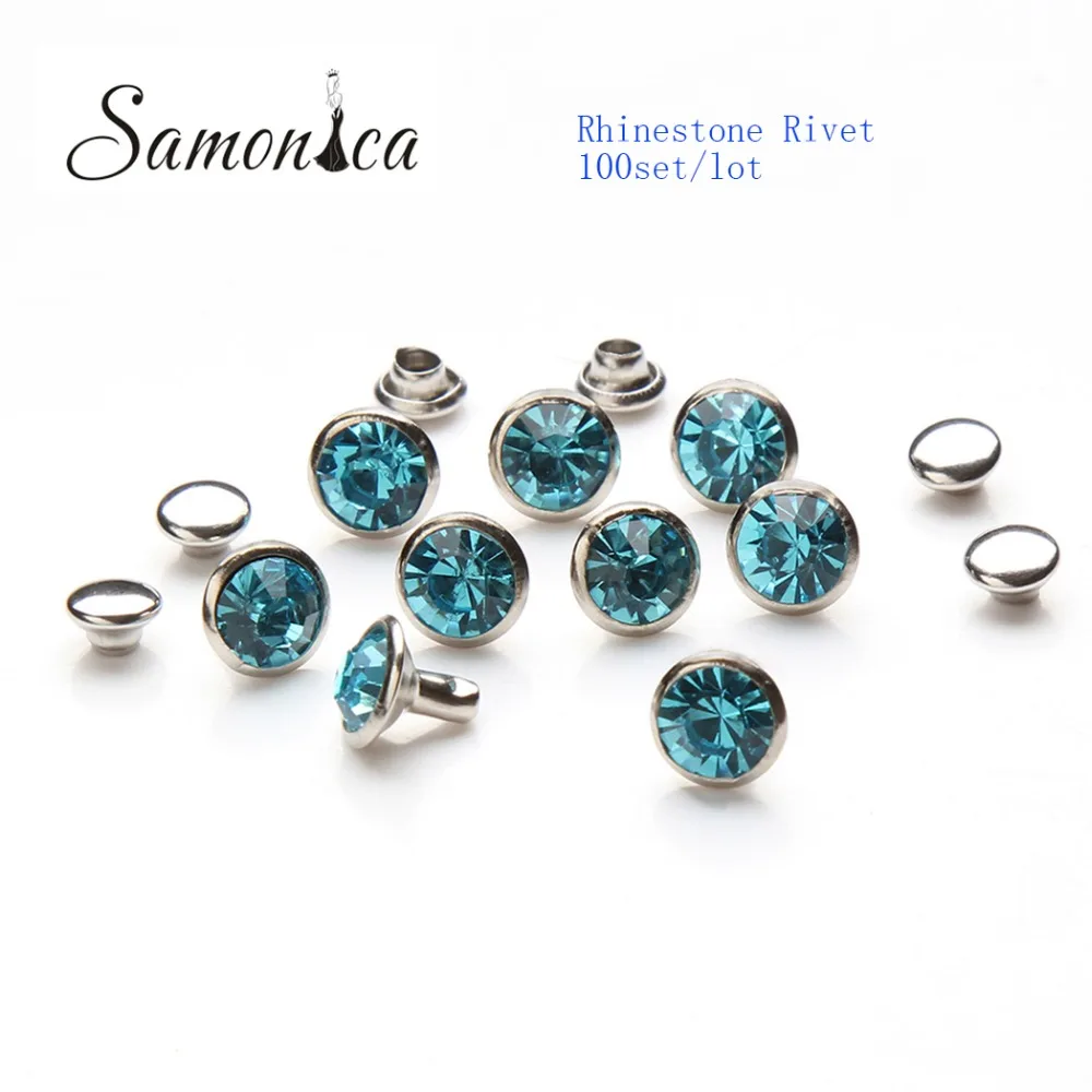 100 комплектов 6 мм аквамариновые медные Шипы и шпильки хрустальные заклепки со