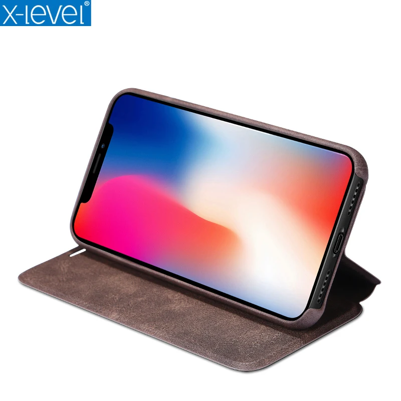X-Level Case For iPhone X XS XsMax PU Leather Flip Folding Stand Business Retro Protection Phone Cover Max XR | Мобильные телефоны