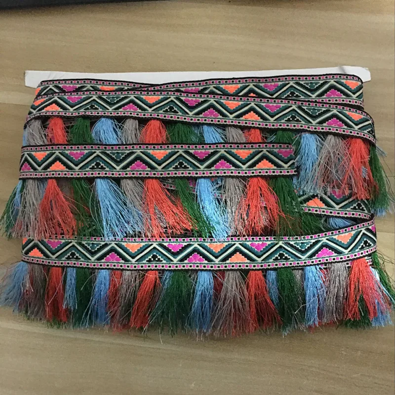 1Yard Bohemian Embroidered Tassel Lace Trim Jacquard Braid Colorful Ribbons Handmade Clothes Sewing Accessories | Дом и сад