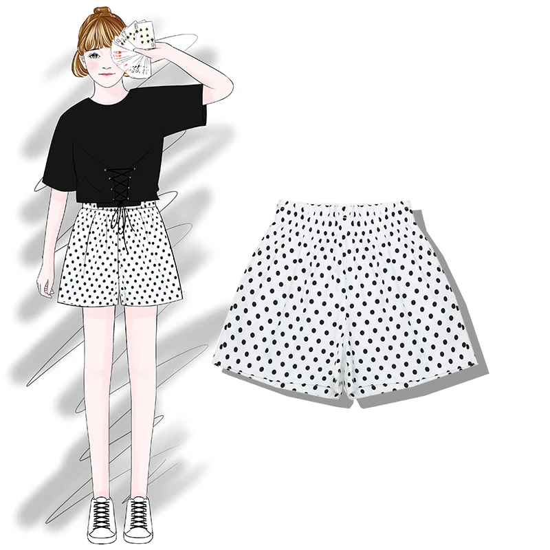 2018 г. Новые Модные женские Шорты горошек Свободные Тонкий Повседневная Высокая