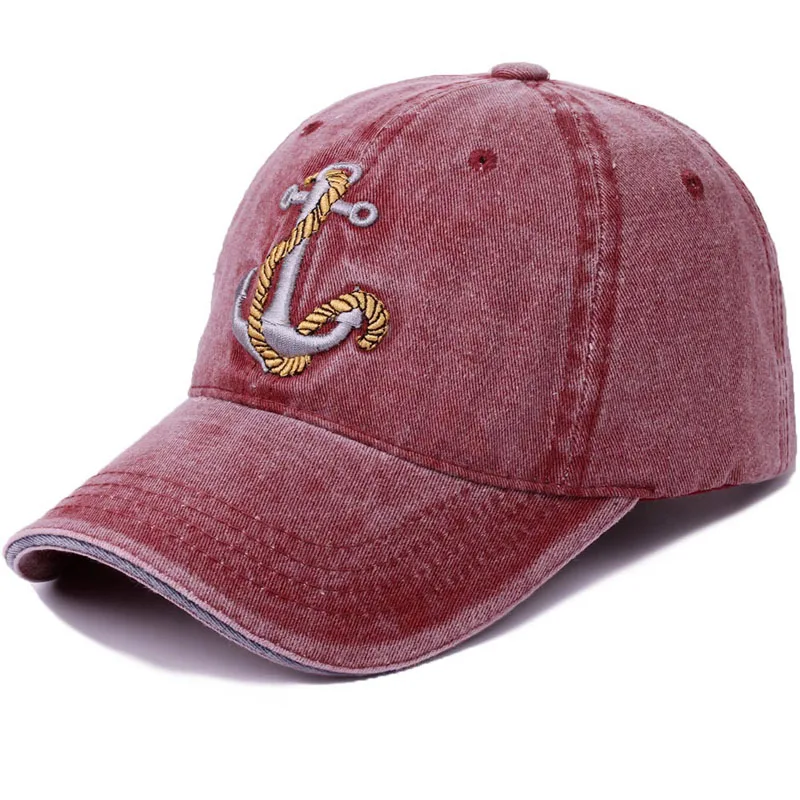 Хлопок вымытая бейсболка Мужская Летняя 3D якорь Snapback шляпа шлем для папы Мужская винтажная вышивка солнцезащитная Кепка водителя-Дальнобойщика - Цвет: Red
