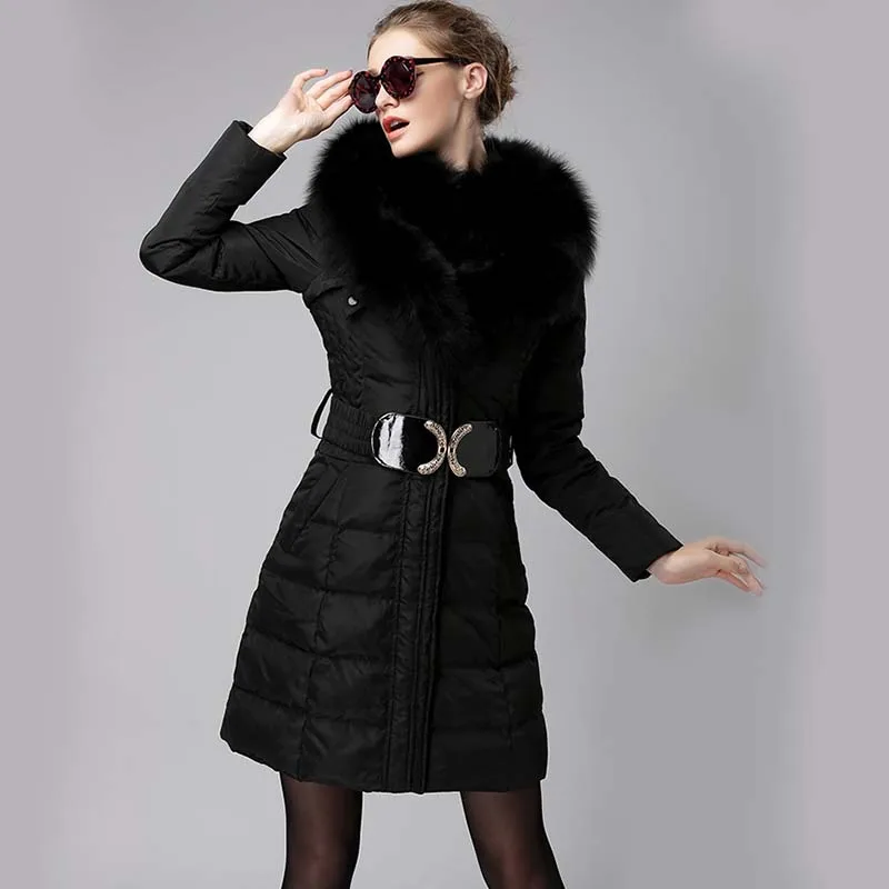 Зимняя куртка женская 2018 Женская парка с натуральным лисьим меховым воротником