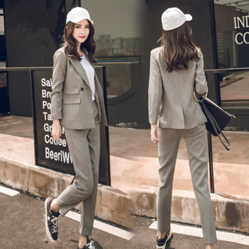 

New Business Pant Suits High Quality Set Blazers Formal Women OL Elegant Plaid 2 Piece Sets Uniform Jackets Set