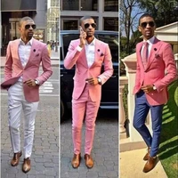 wedding tuxedos pink one button groom suits mens groomsmen slim fit best man prom celebrity wedding suit jacket pant