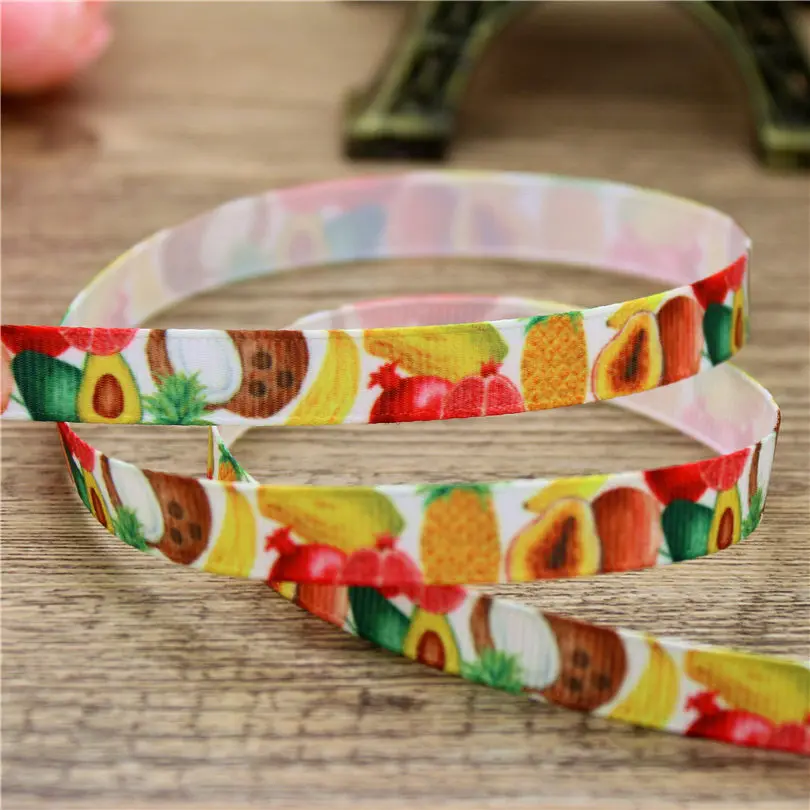 DHK 3/8 '' перо Фрукты бабочка напечатаны grosgrain ленты аксессуар hairbow головной убор DIY украшения OEM 9 мм B1559 - Цвет: 4