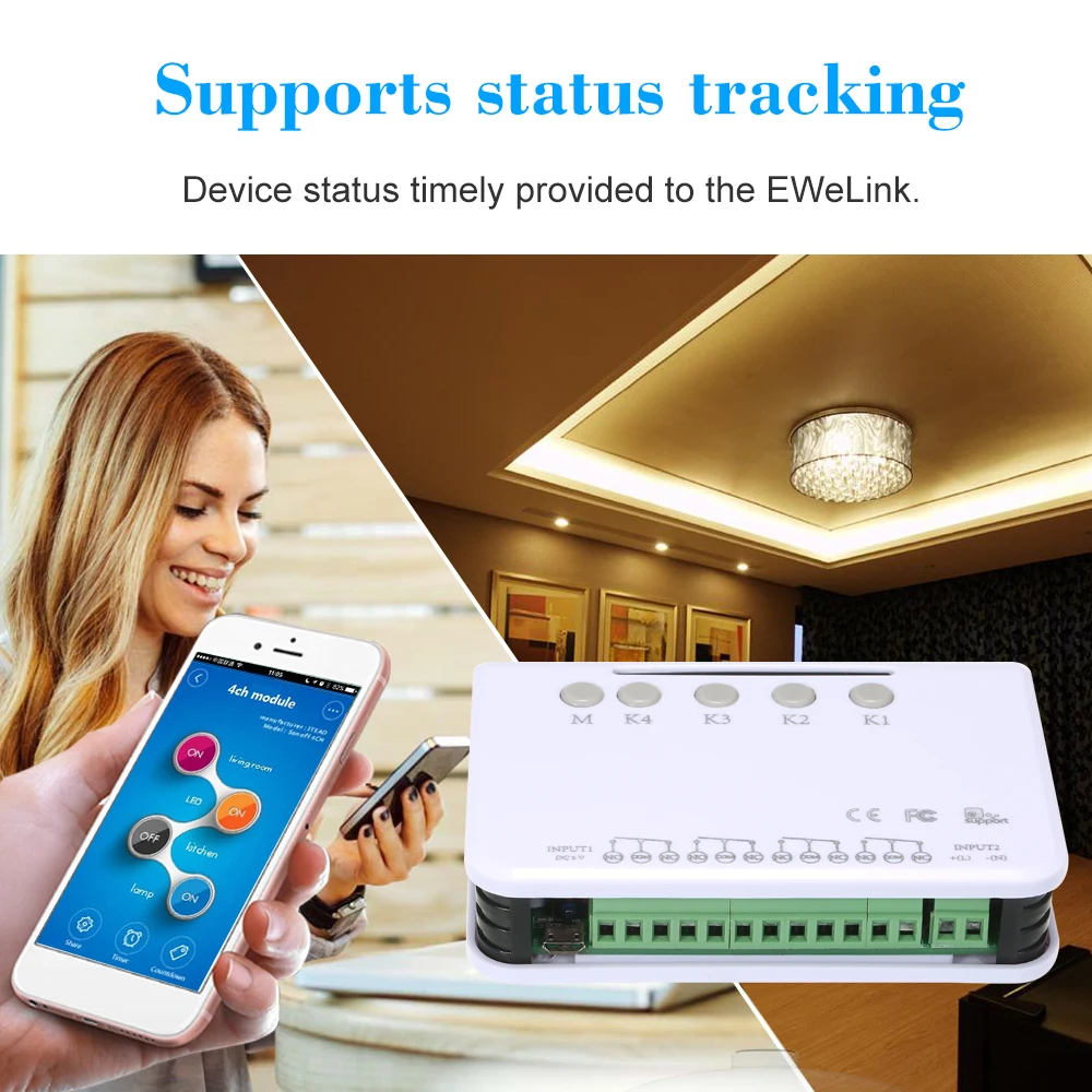 EWeLink пульт дистанционного управления беспроводной переключатель 4ch DC 5 В Wifi