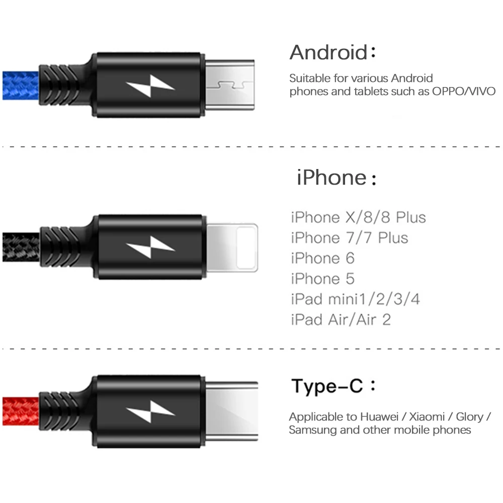 Rovtop 3 в 1 USB кабель удлинитель телефонный разъем зарядное устройство Шнур с Micro usb type C для сотового телефона планшета зарядный кабель