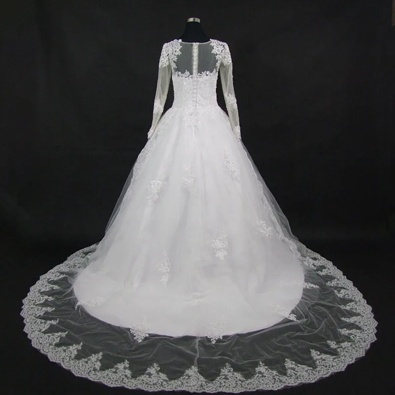 Новинка года принцесса Vestido De Novia Элегантные линии с длинным рукавом свадебное платье Sheer поезд кружево с аппликацией и бисером свадебные платья