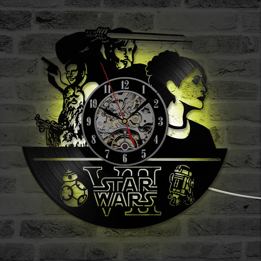 Звездные войны тема CD пластинка настенные часы креативные Han Solo Leia настенные художественные виниловые антикварные подвесные часы классическое украшение для дома светодиодный часы