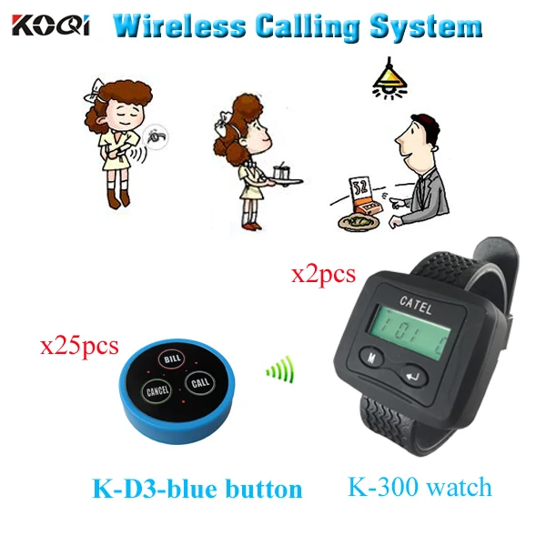 

Restaurant Guest Paging System ( 2 watch pager +25 table bell button)