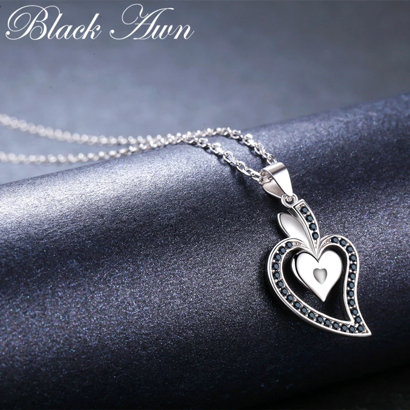 Black Awn Heart Romantic Arrive 925 Sterling Silver Fine Jewelry Trendy Flower Engagement necklaces &amp pendants for Women KK007 |