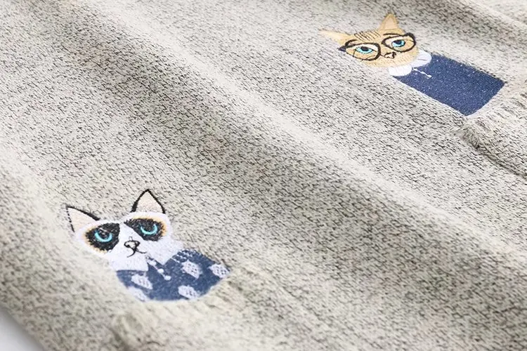 Sweater Women Winter 2019 Two Pockets Cat Pattern Embroidery And Pullovers Long Sleeve Knitted Sweaters Female | Женская одежда
