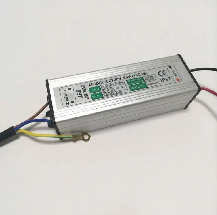 Постоянный ток Светодиодный источник питания 50 Вт 220 В AC90 265V прожектор