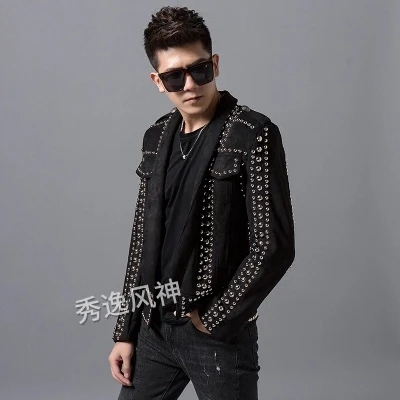 

100%real Luxury mens red carpet black rivet jacket club/stage performance/studio/Asia size/this is only jacket