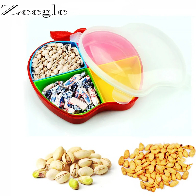 Free Shipping Apple-shaped candy Storage box sweets peanut Organizer Snack Container 4 Sealing Compartment Food Storage Boxes