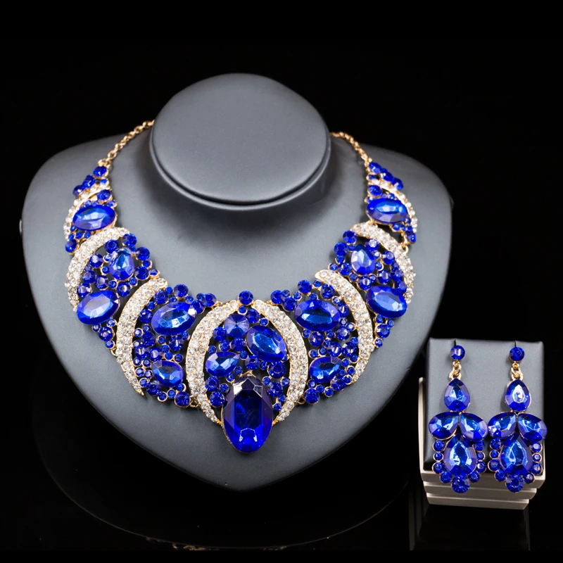 

Parure bijoux femme mariage нигерийские Свадебные бусы ювелирные изделия золотого цвета ожерелье и серьги-капельки шесть цветов Бесплатная доставка