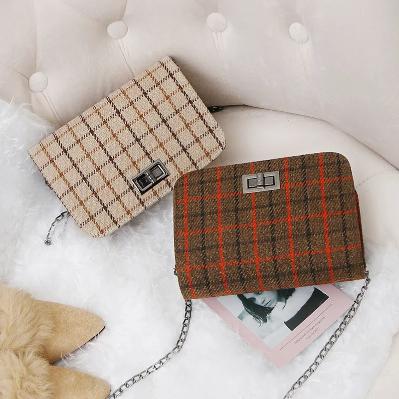 Курьерские сумки для Для женщин 2019 Новый корейский стиль мода плед цепи Шерсть