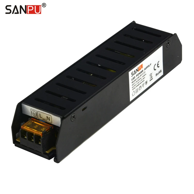 Black with SANPU SANPU DC 12 V 60 W Питание 5A 110 220 AC/DC Мощность Фул трансформатор 12 вольт IP20 Алюминий светодиодный драйвер 12VDC закрытый тип ленты - Цвет: Black with SANPU