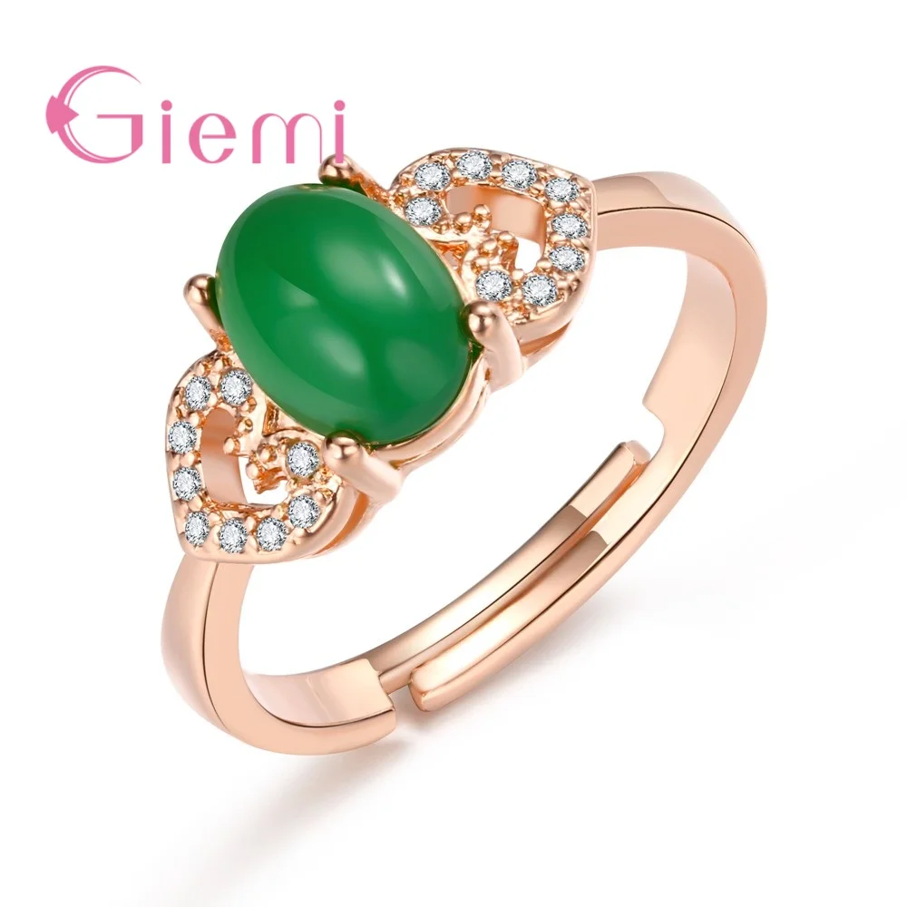 

Fashion Hollow Love Heart Decoration Women Female Party Jewelry Rose Gold Sliver Color Open Ring Green Cubic Zirconia