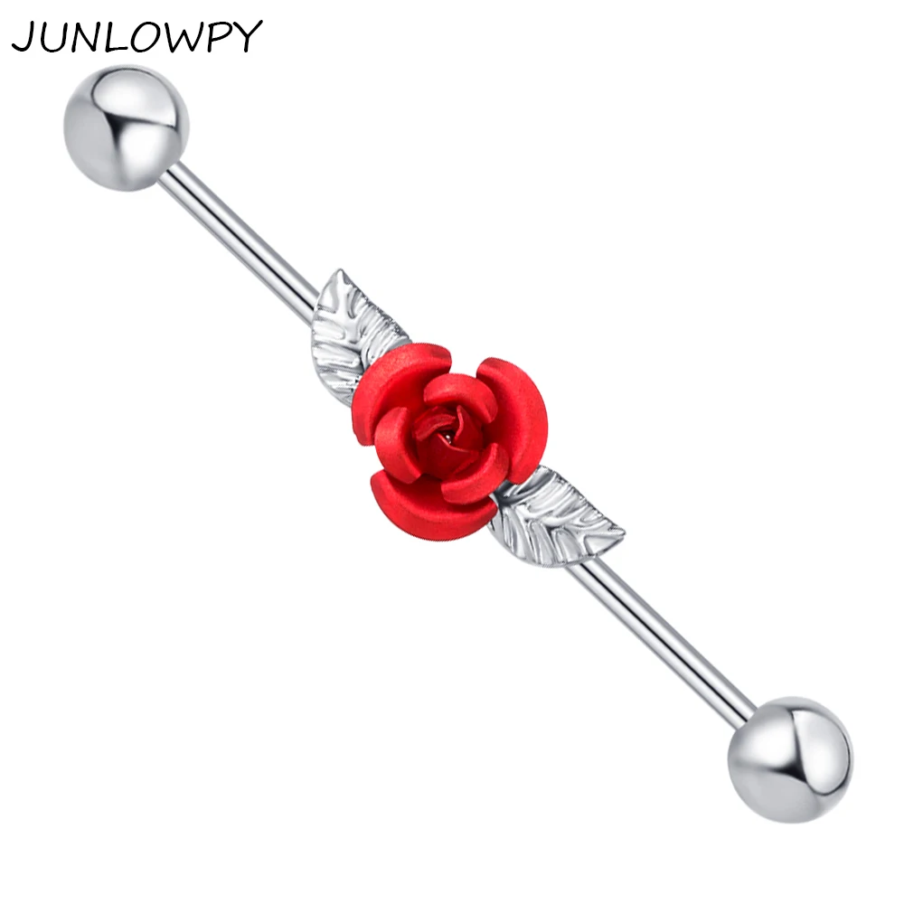 JUNLOWPY красная роза с листьями индустриальные стропы 14 г хирургическая сталь