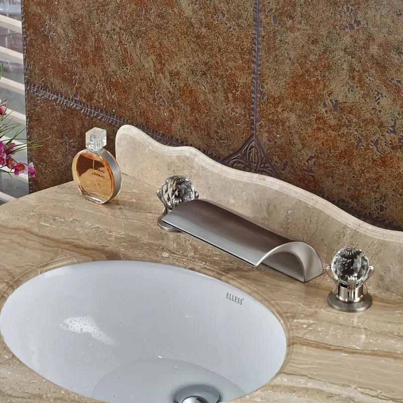 Смеситель для раковины из матового никеля роскошный кран Водопад с креплением на