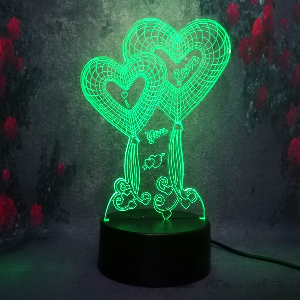 Бесплатная доставка двойная Любовь Сердце 3D ночник LED Usb 7 видов цветов Подарки
