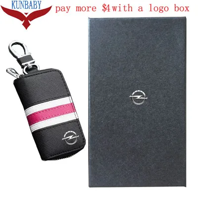 Black with logo box KUNBABY для мужчин/женщин, новая модная сумка для ключей от машины, брелок для ключей, чехол, держатель из коровьей кожи, кошелек для ключей для Opel - Название цвета: Black with logo box