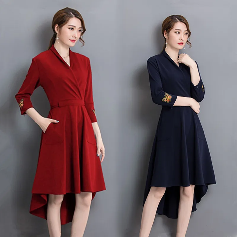 Европейская мода женское длинное платье с v образным вырезом Новое Женское