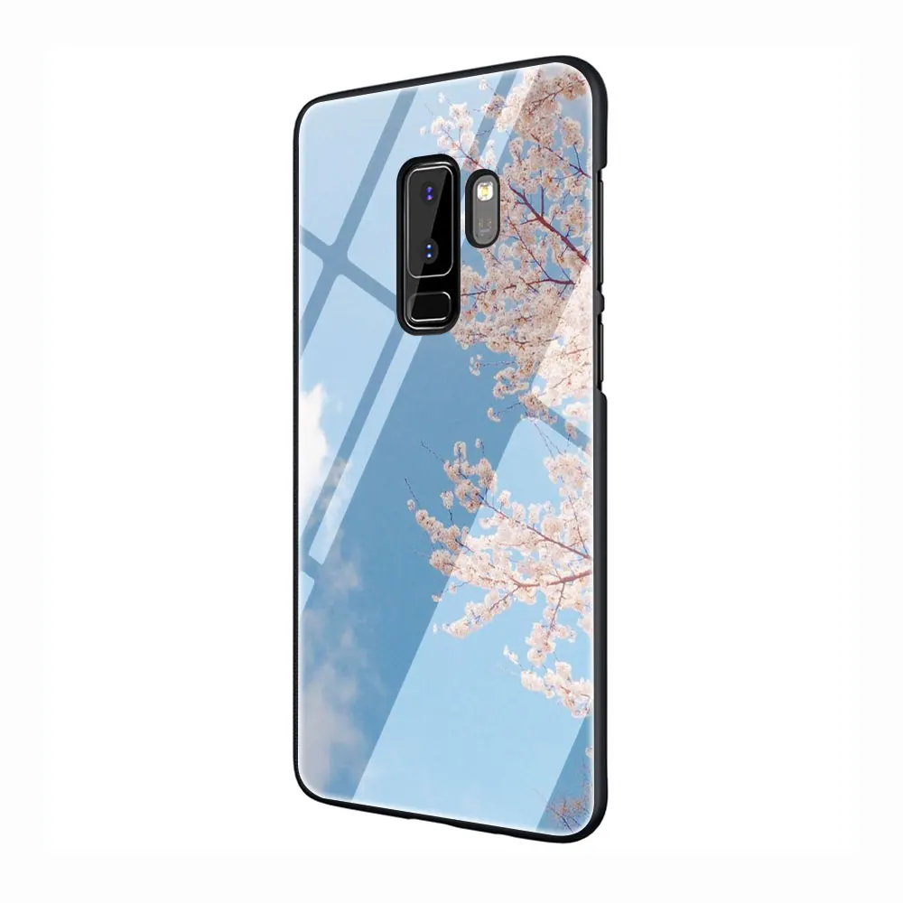 G2 Вишня в цвету закаленное Стекло TPU черный чехол для Galaxy S7 Edge S8 S9 плюс S10 Note 8, 9, 10, A10 20 30 40 50 60 70 - Цвет: G2