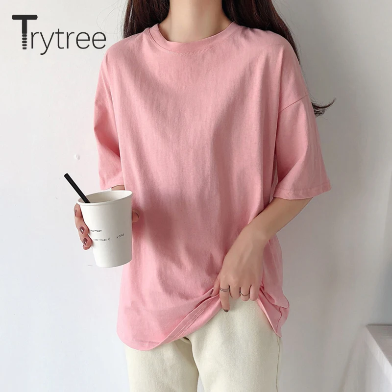 Trytree Летняя Повседневная Женская Однотонная футболка 10 цветов женский топ из