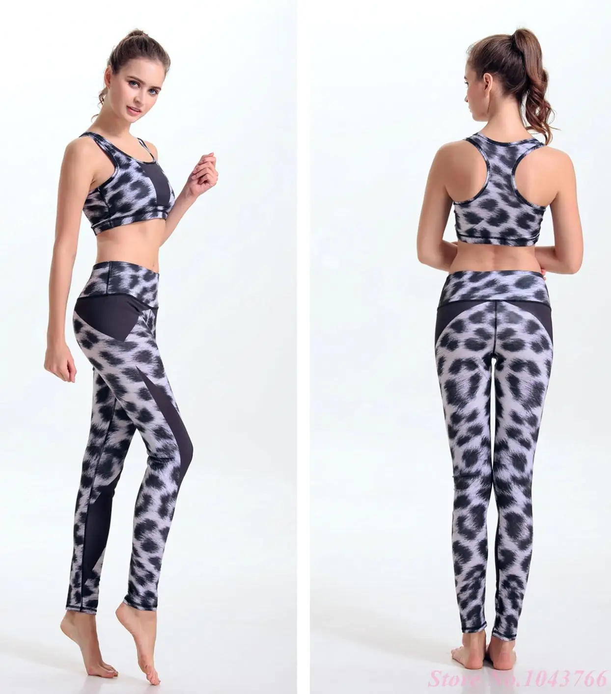 Пикантные узкие Для женщин Йога леопардовый комплект бюстгальтер Cooleye Брюки для