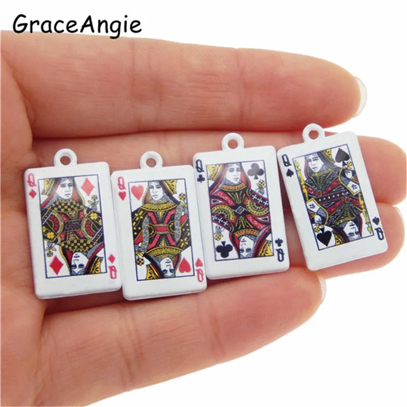 

10PCS Poker Card Pendant Charm Queen Monogram Poker Pendant for Male Playing Cards Jewelry Making Charms King Queen Poker DIY