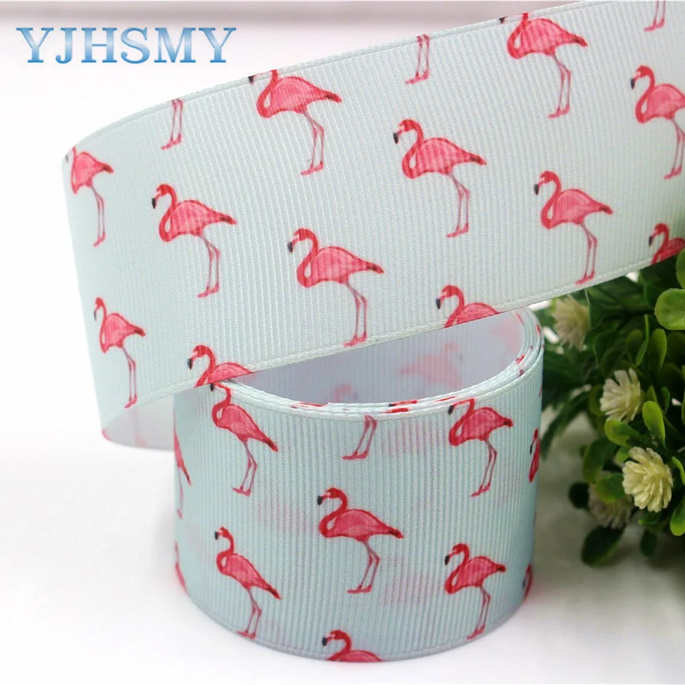 Лента YJHSMY 178112 с рисунком фламинго 38 мм 10 ярдов|cartoon ribbon|diy handmaderibbon ribbon |