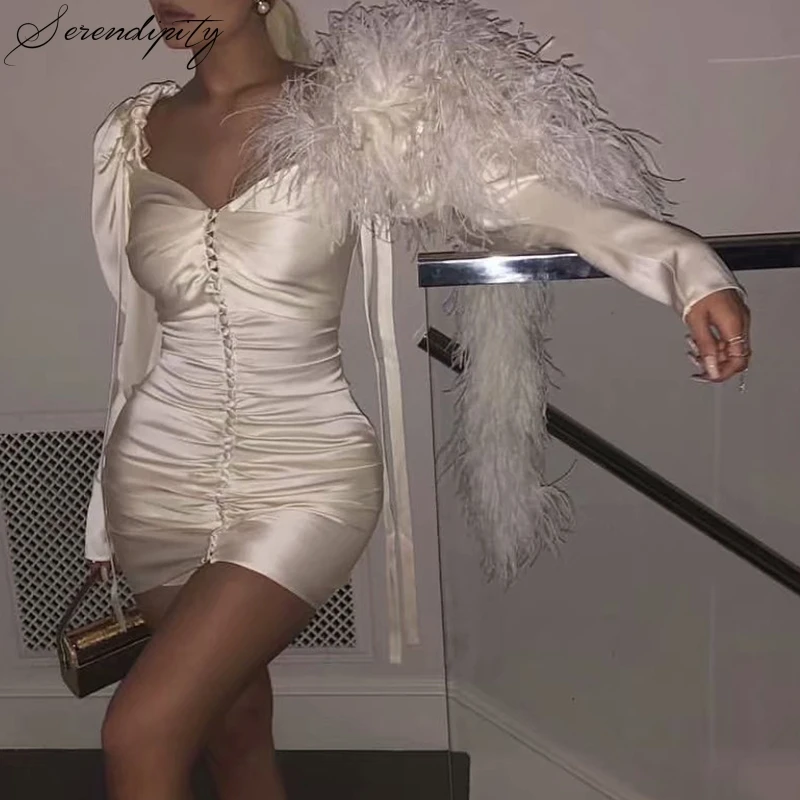 SRDP Off shoulder puff sleeve summer mini white dress Women elegant shir party short Female streetwear buttons | Женская одежда