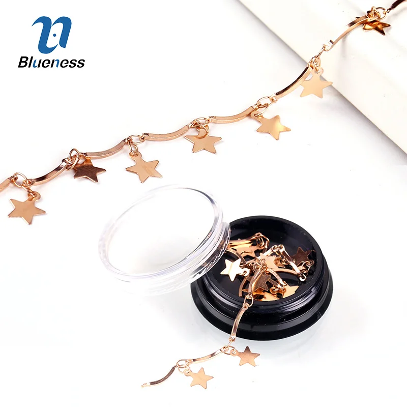 Blueness 1 коробка Стразы украшения для ногтей звезда розового золота металлическая