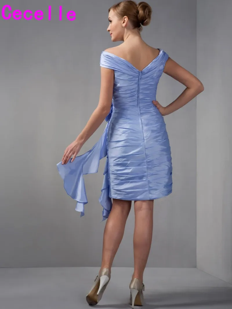 Short Knee Length Sheath Lavender Off Shoulder Mother Of Bride Dresses Informal Ruched Vintage Taffeta Wedding Party UK | Свадьбы и