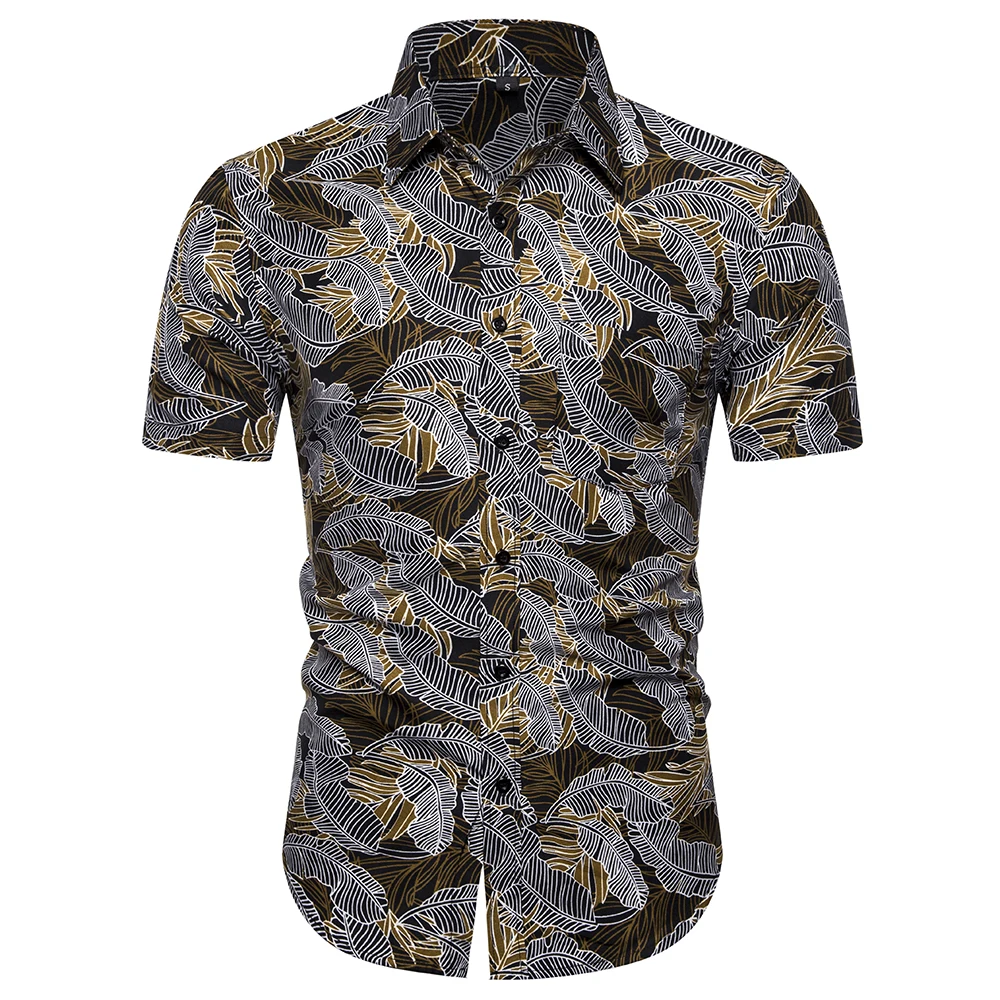 Beach Short Sleeve Shirt Men Fashion Print Tropical Casual Shirt Men's Party Holiday Slip Dress Men's Print Short Sleeve Shirt