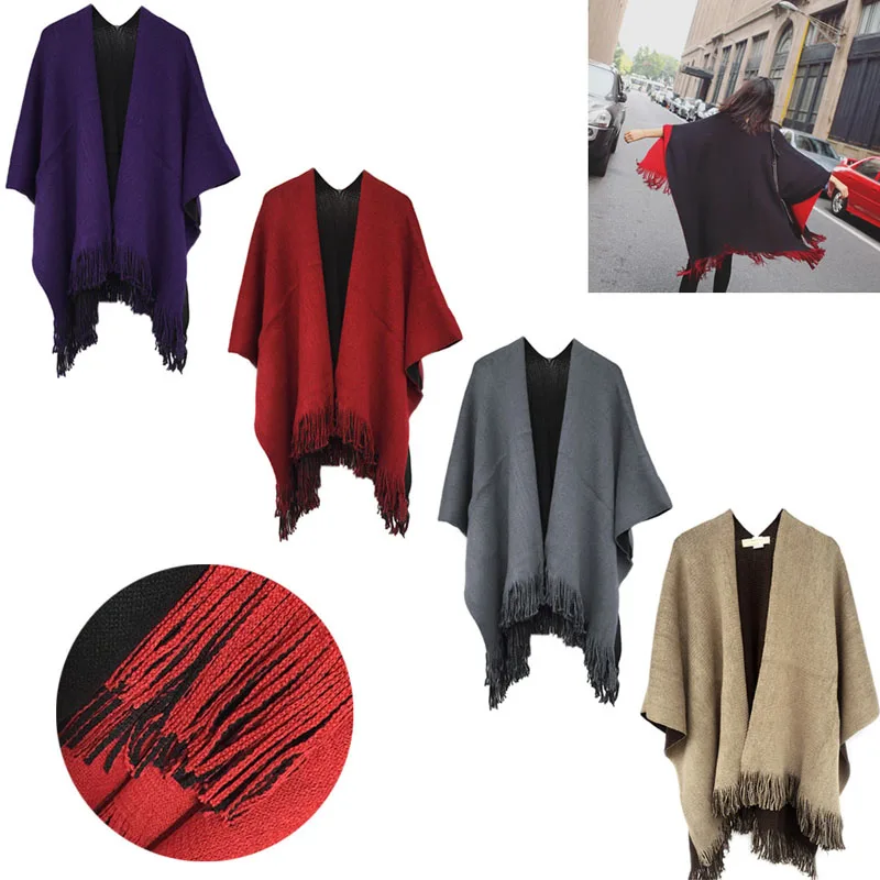 Модное женское одеяло большой шарф длинный вязаный платок пончо с бахромой |