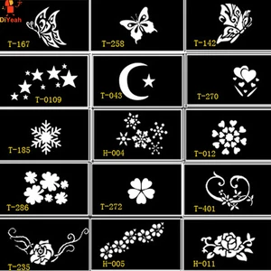 Трафареты для тату хна, трафареты для татуировки лица, шаблоны для рисования мехенди, аэрография блеск, временная краска для тела, художественный дизайн, 15 шт.