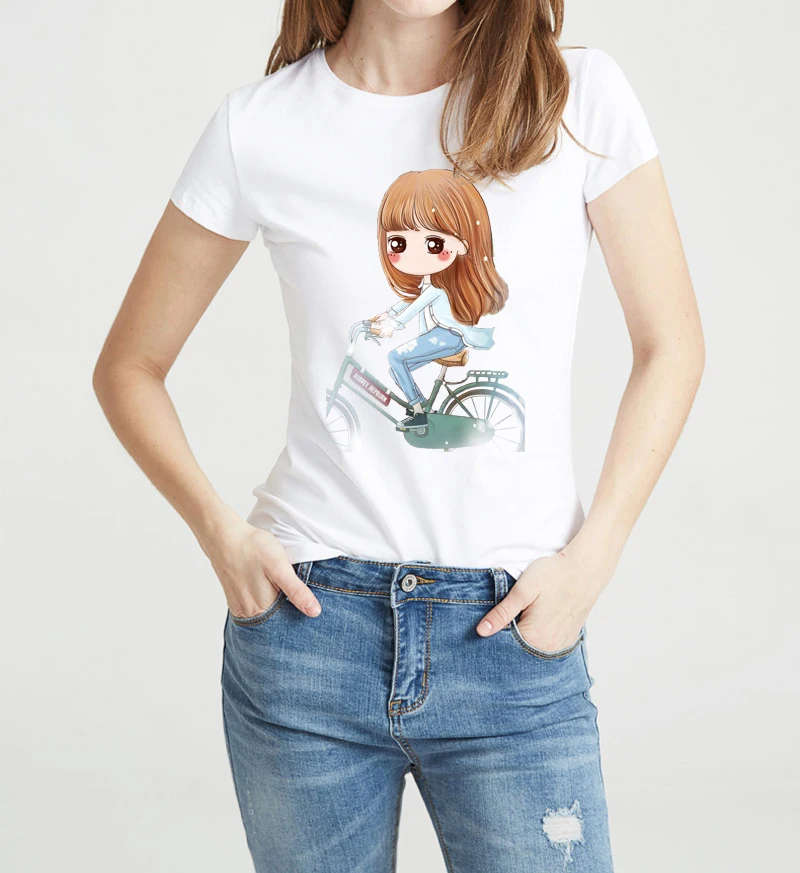 Женский Уличная Топы Тройник 2017 Kawaii Hipster Девушка красивая печать Футболки