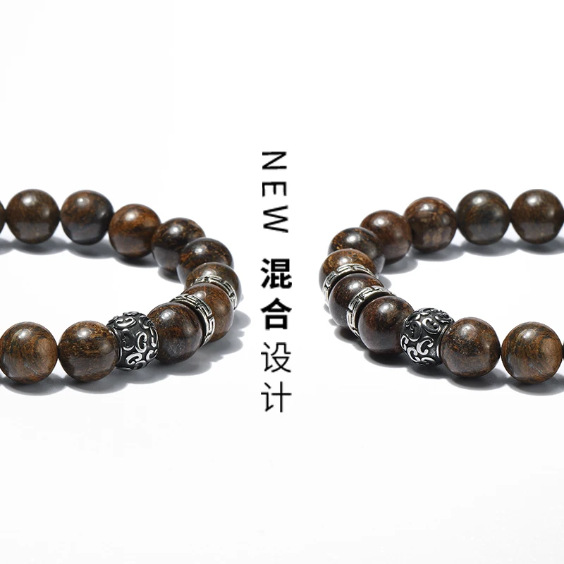 Fashion 10mm natural stone beaded grey men bracelets bronzitite stainless steel charm bracelet jewelry | Украшения и аксессуары